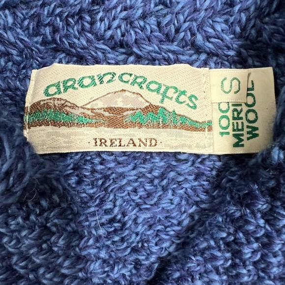 Aran Crafts Ireland Womens Blue 100% Merino Wool Chunky Knit Cardigan Size S - Picture 6 of 8